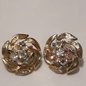 Vintage Puccini's Clip On's Earring With Crystal's In The Center 1" Wide Gold T